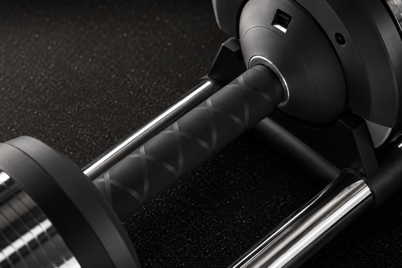 Close-up of the Zephyrus textured grip and chrome rails